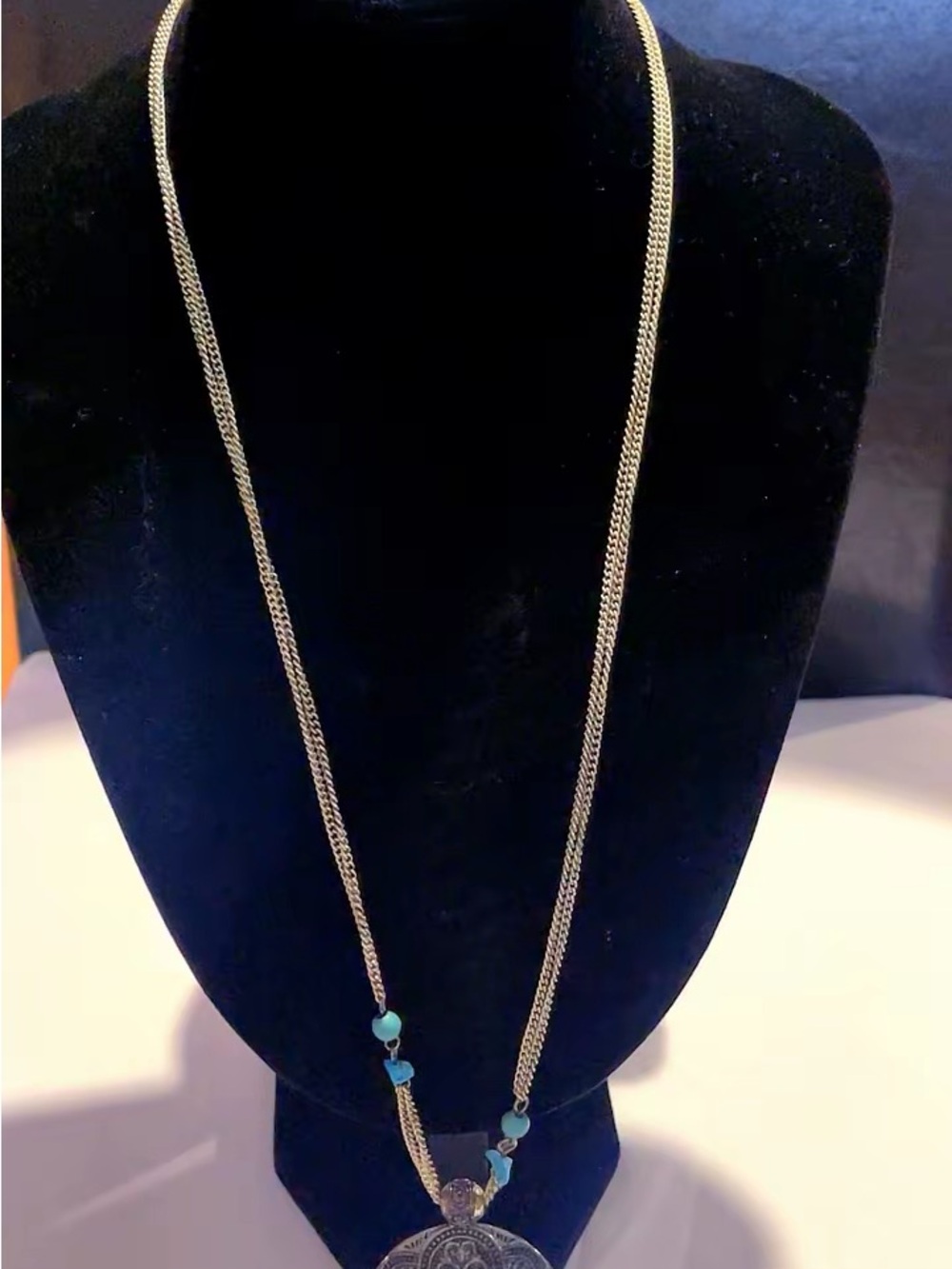 Gold-Tone Long Necklace with Turquoise Bead Accents - Women Jewelry
